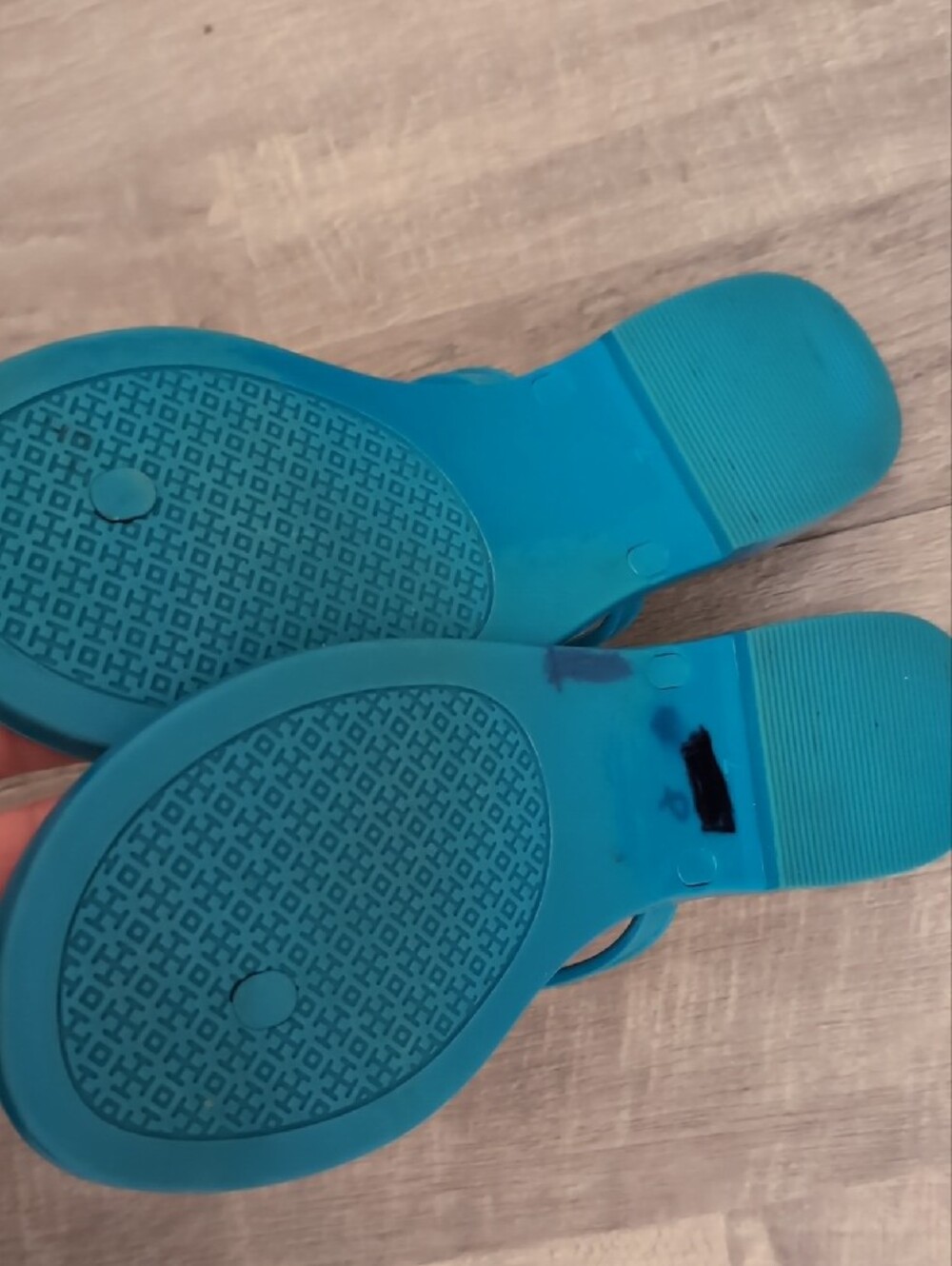 Tory Burch Blossom Teal and Navy jelly Floral Sandals 7 - Picture 4 of 6
